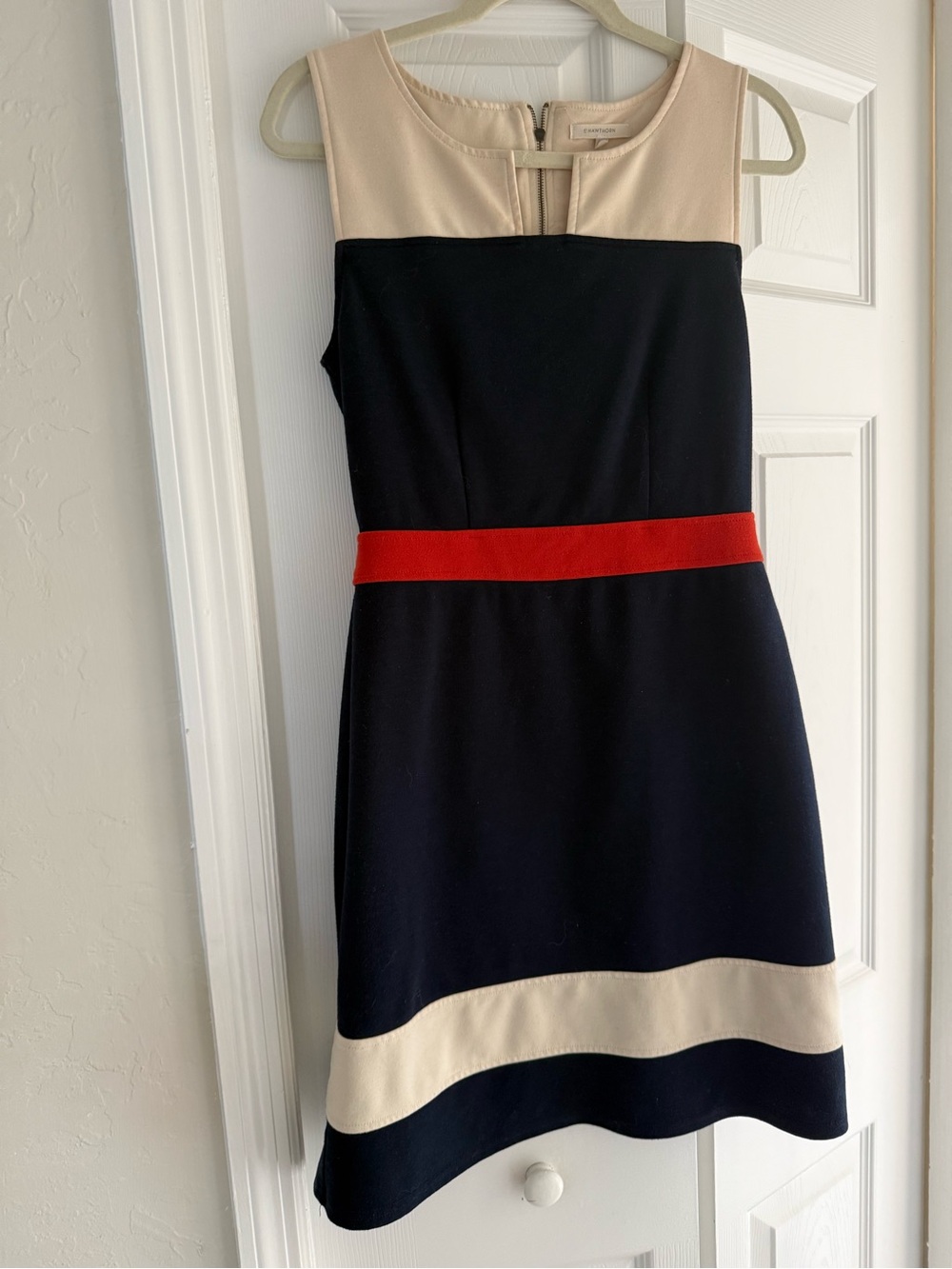 41 Hawthorn Navy, Cream & Red Sleeveless Fit-and-Flare Dress